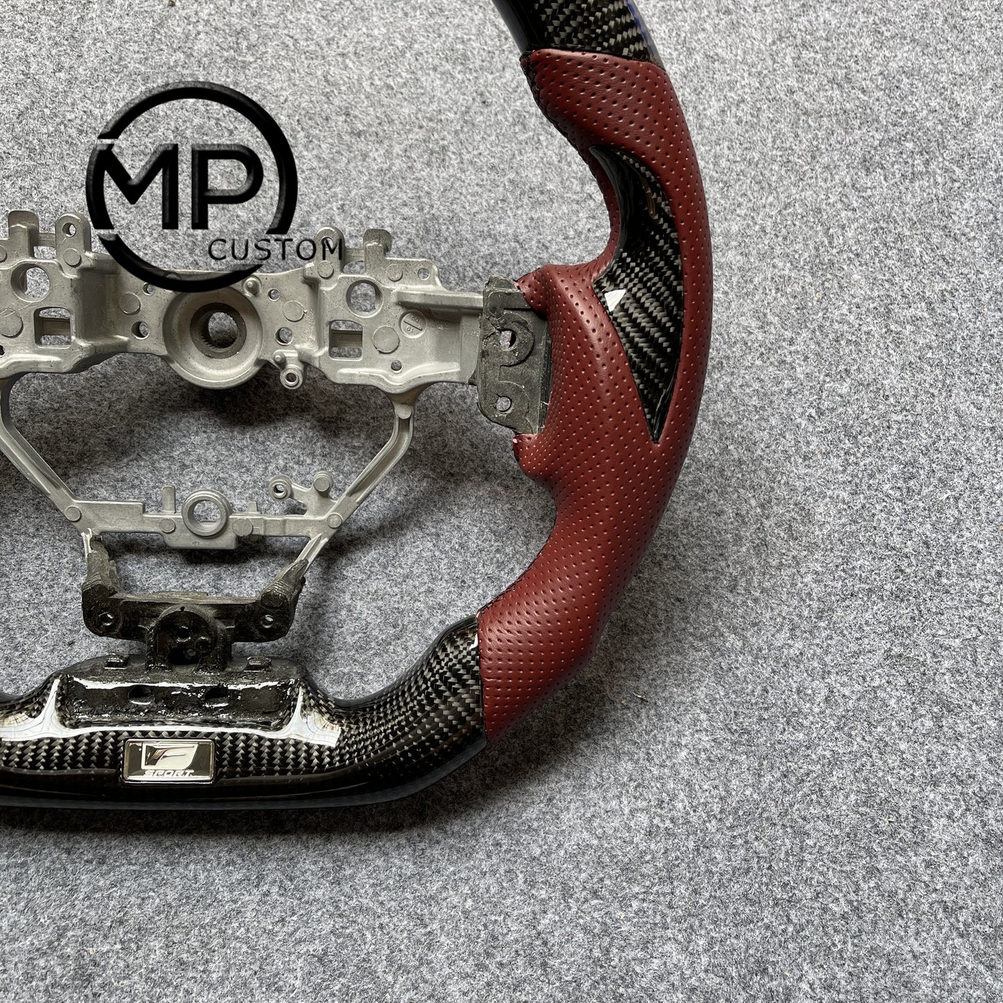 MPCUSTOM Fit For .Lexus IS250 IS300 IS350 RC300 RC350 14-20 carbon fiber steering wheel red perforated leather red center line thumb grips