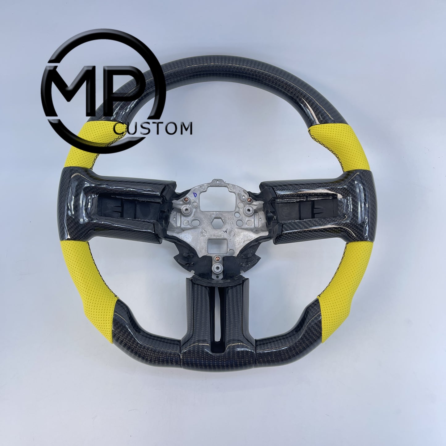 MPCUSTOM Fit For Ford mustang 2010-2014 gt GT500 shelby gloss carbon fiber steering wheel yellow perforated leather