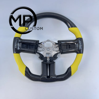 MPCUSTOM Fit For Ford mustang 2010-2014 gt GT500 shelby gloss carbon fiber steering wheel yellow perforated leather