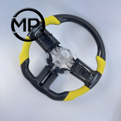 MPCUSTOM Fit For Ford mustang 2010-2014 gt GT500 shelby gloss carbon fiber steering wheel yellow perforated leather