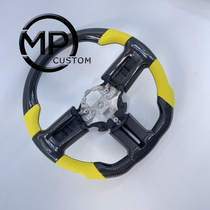 MPCUSTOM Fit For Ford mustang 2010-2014 gt GT500 shelby gloss carbon fiber steering wheel yellow perforated leather