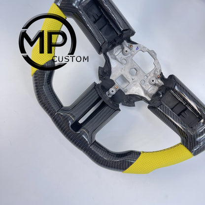 MPCUSTOM Fit For Ford mustang 2010-2014 gt GT500 shelby gloss carbon fiber steering wheel yellow perforated leather