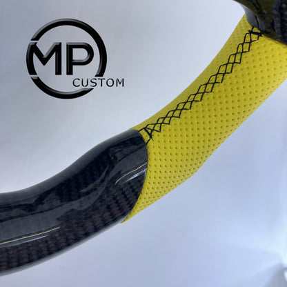 MPCUSTOM Fit For Ford mustang 2010-2014 gt GT500 shelby gloss carbon fiber steering wheel yellow perforated leather
