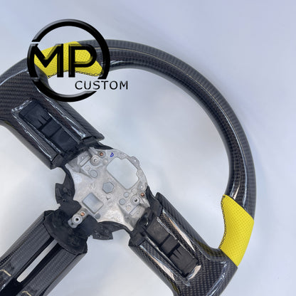 MPCUSTOM Fit For Ford mustang 2010-2014 gt GT500 shelby gloss carbon fiber steering wheel yellow perforated leather