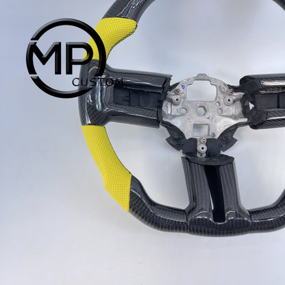 MPCUSTOM Fit For Ford mustang 2010-2014 gt GT500 shelby gloss carbon fiber steering wheel yellow perforated leather