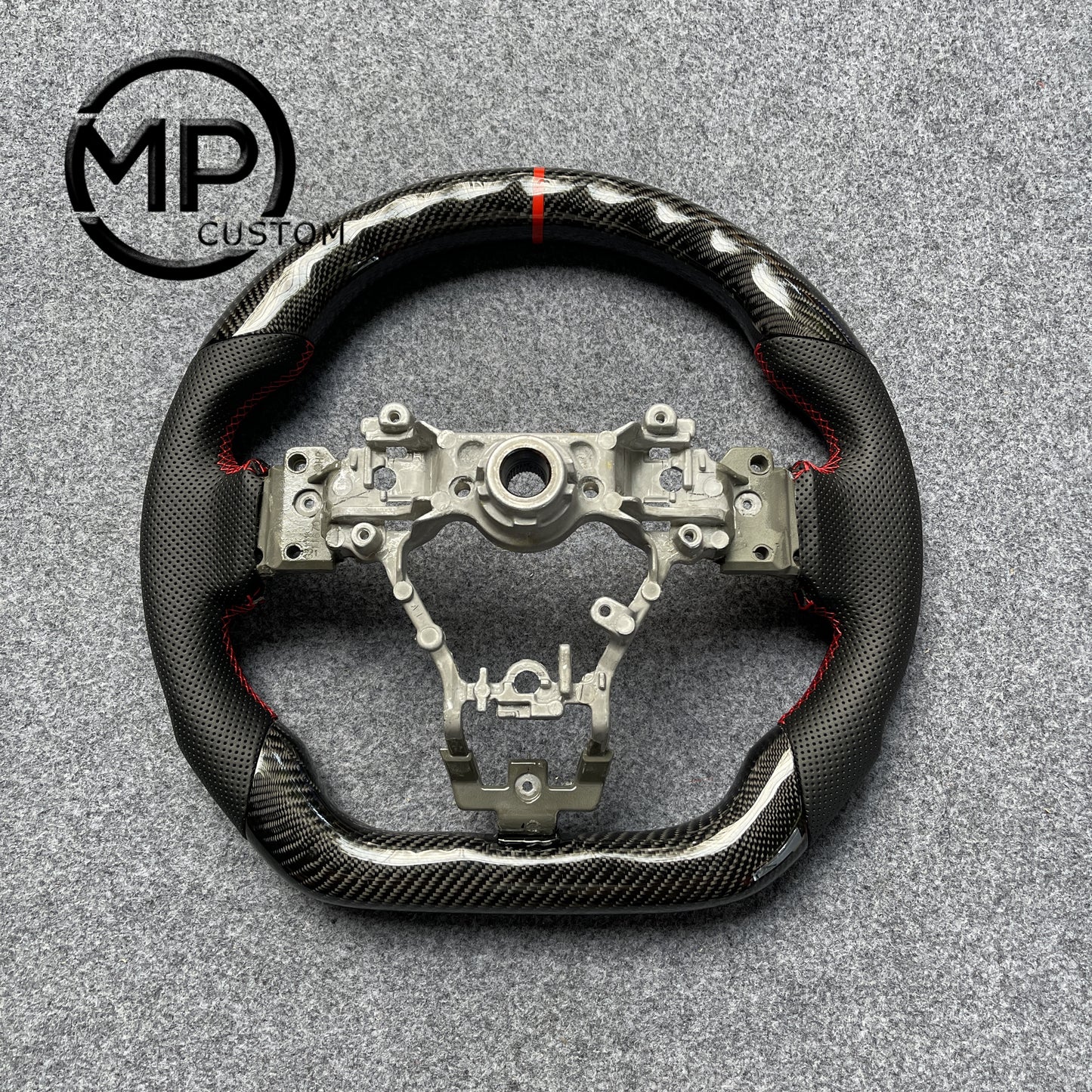 MPCUSTOM Fit For Subaru WRX/STI 2015-2022 carbon fiber steering wheel black perforated leather red center line