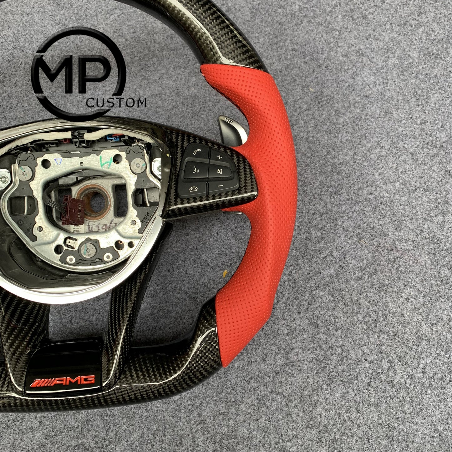 MPCUSTOM Fit For Mercedes Benz AMG 808 W205 GLA45 S63 C43 carbon fiber steering wheel red perforated leather