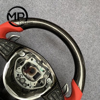 MPCUSTOM Fit For Mercedes Benz AMG 808 W205 GLA45 S63 C43 carbon fiber steering wheel red perforated leather