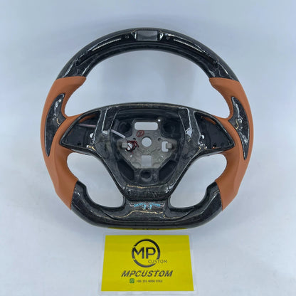 Mpcustom for Chevrolet Corvette C7 2014-2019 carbon fiber steering wheel brown stitching